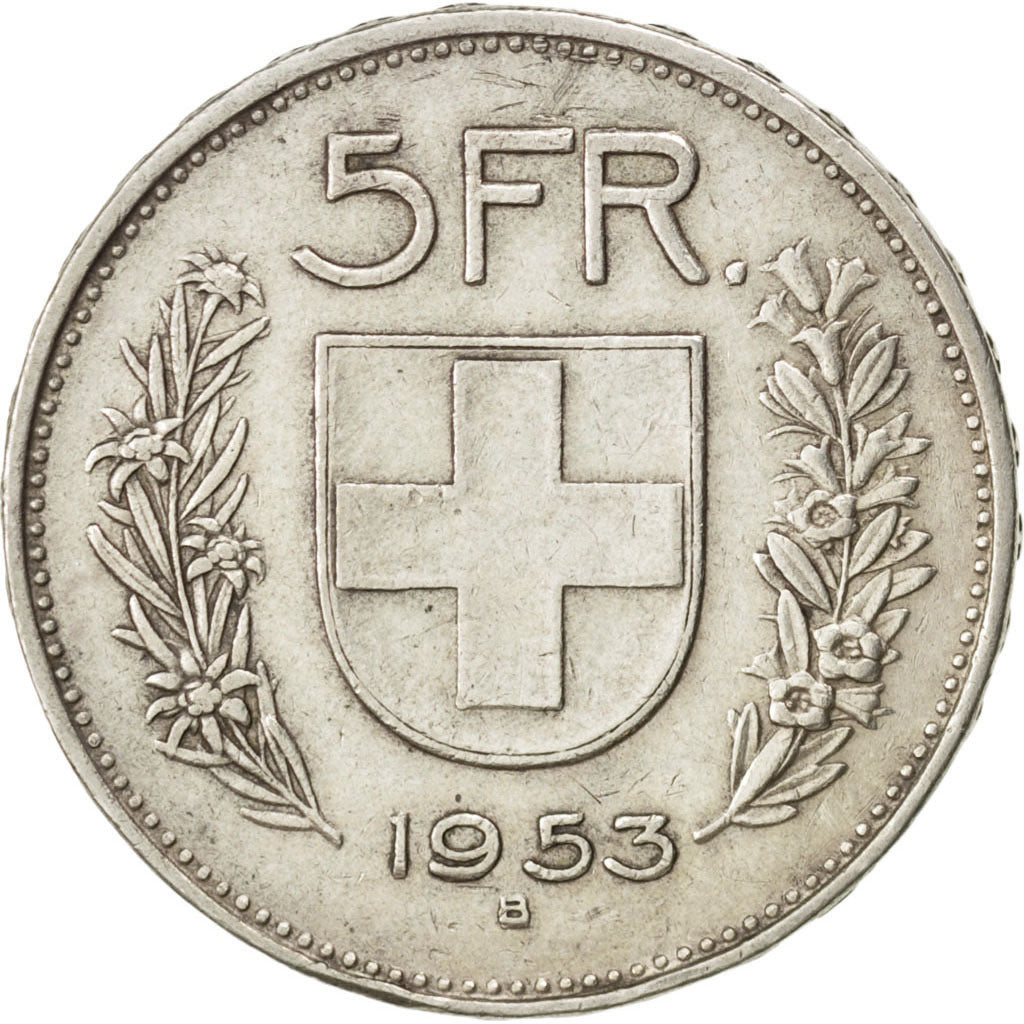 SWITZERLAND, 5 Francs, 1953, Bern, KM #40, EF(40-45), Silver, 31.45, 15.01