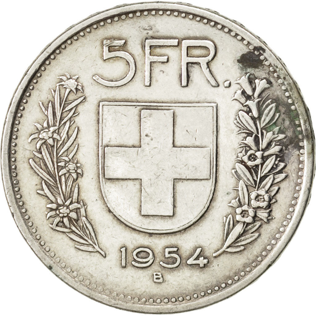 SWITZERLAND, 5 Francs, 1954, Bern, KM #40, EF(40-45), Silver, 31.45, 15.00