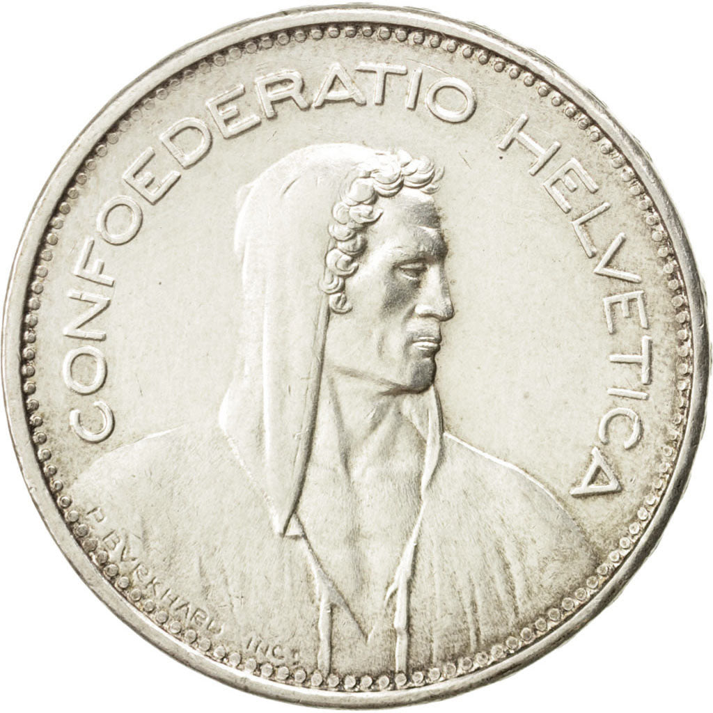 SWITZERLAND, 5 Francs, 1965, Bern, KM #40, AU(55-58), Silver, 31.45, 15.01