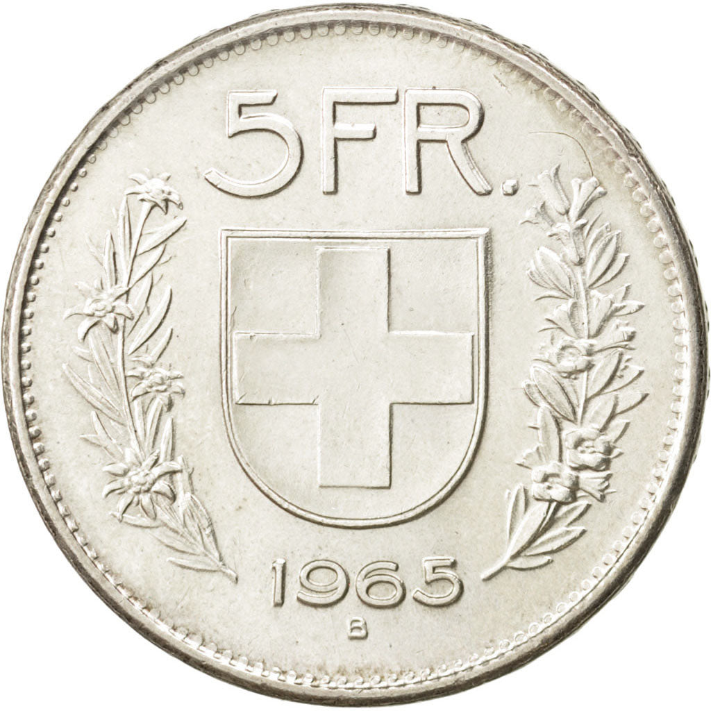 SWITZERLAND, 5 Francs, 1965, Bern, KM #40, AU(55-58), Silver, 31.45, 15.01
