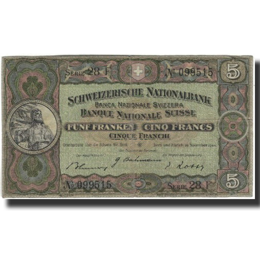 Billete, 5 Franken, Suiza, KM:11k, MBC