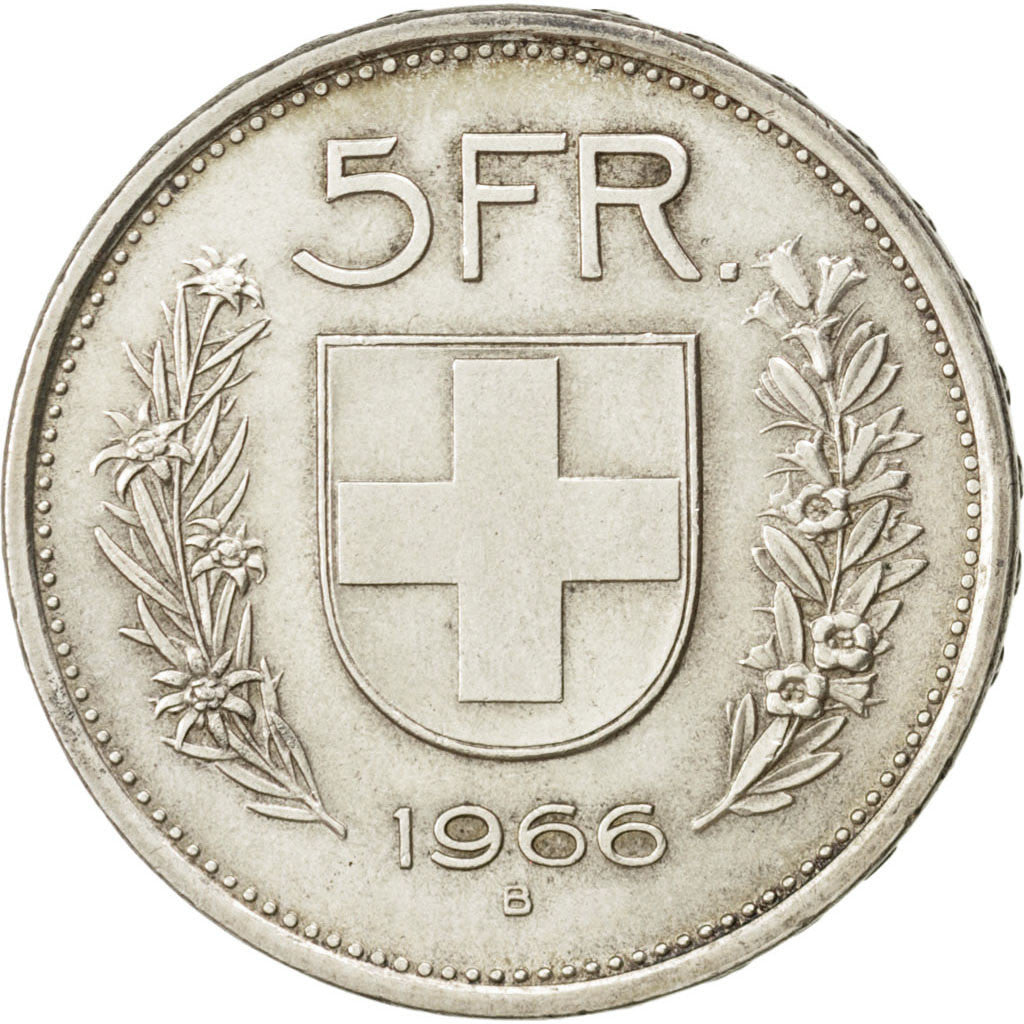 SWITZERLAND, 5 Francs, 1966, Bern, KM #40, AU(55-58), Silver, 31.45, 15.10