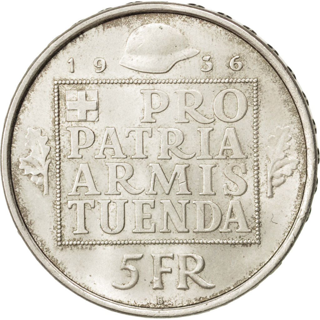SWITZERLAND, 5 Francs, 1936, Bern, KM #41, AU(55-58), Silver, 31, 14.98