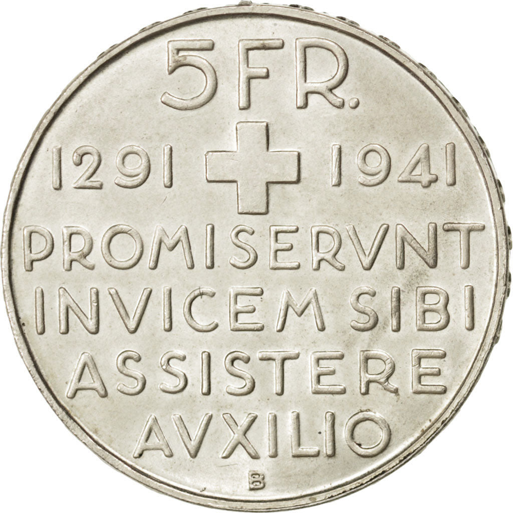 SWITZERLAND, 5 Francs, 1941, Bern, KM #44, AU(55-58), Silver, 31, 14.98