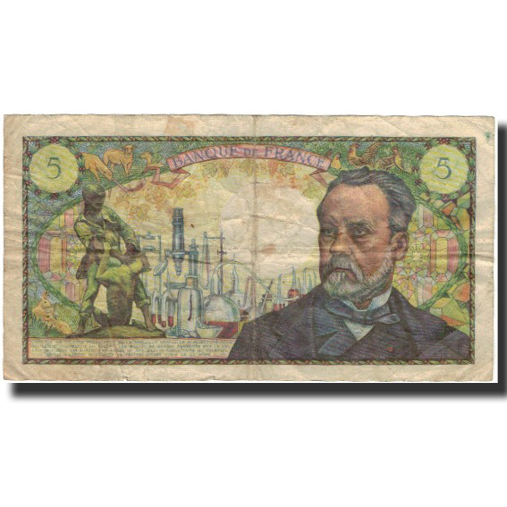 France, 5 Francs, Pasteur, 1968-08-01, VG(8-10), Fayette:61.8, KM:146b