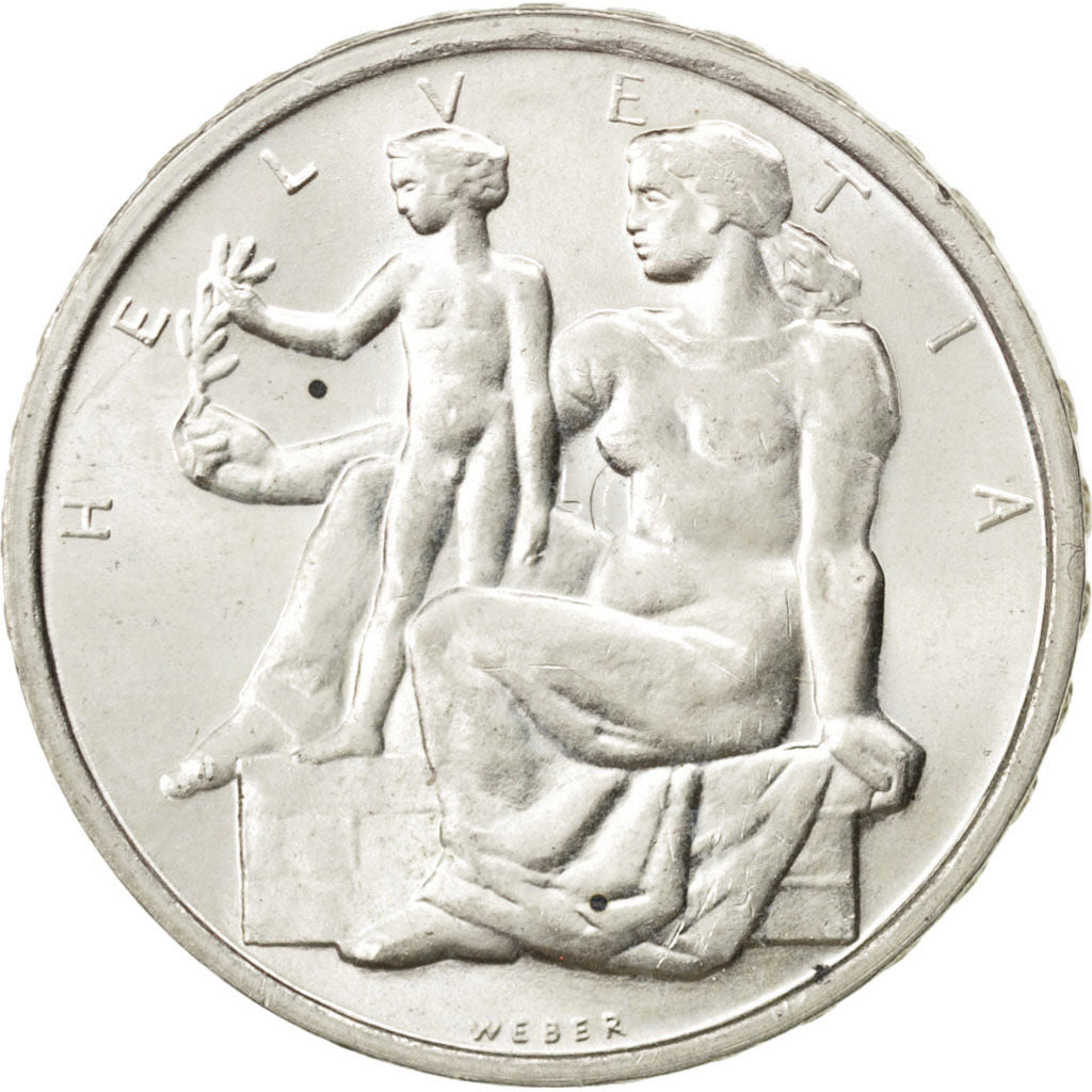 SWITZERLAND, 5 Francs, 1948, Bern, KM #48, AU(55-58), Silver, 31, 14.96