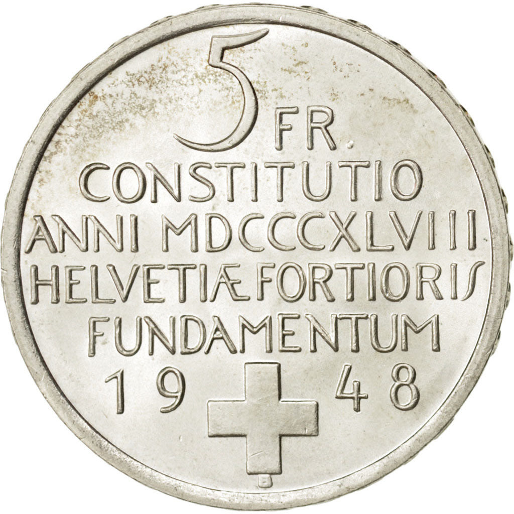 SWITZERLAND, 5 Francs, 1948, Bern, KM #48, AU(55-58), Silver, 31, 14.96