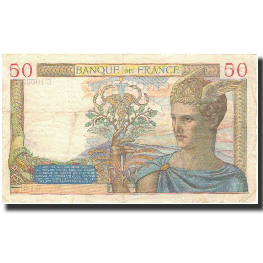 França, 50 Francs, Cérès, 1939-03-30, EF(40-45), Fayette:18.24, KM:85b