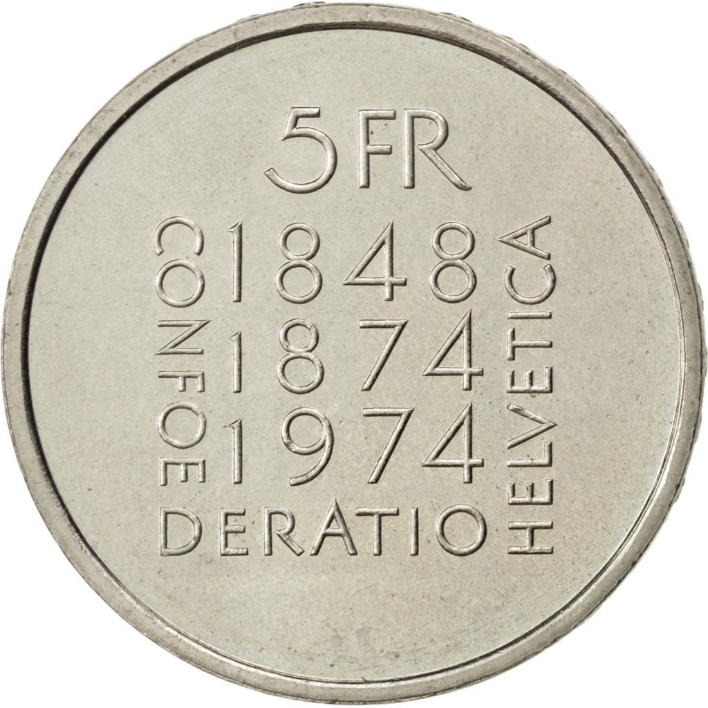 Svizzera, 5 Francs, 1974, SPL-, Rame-nichel, KM:52