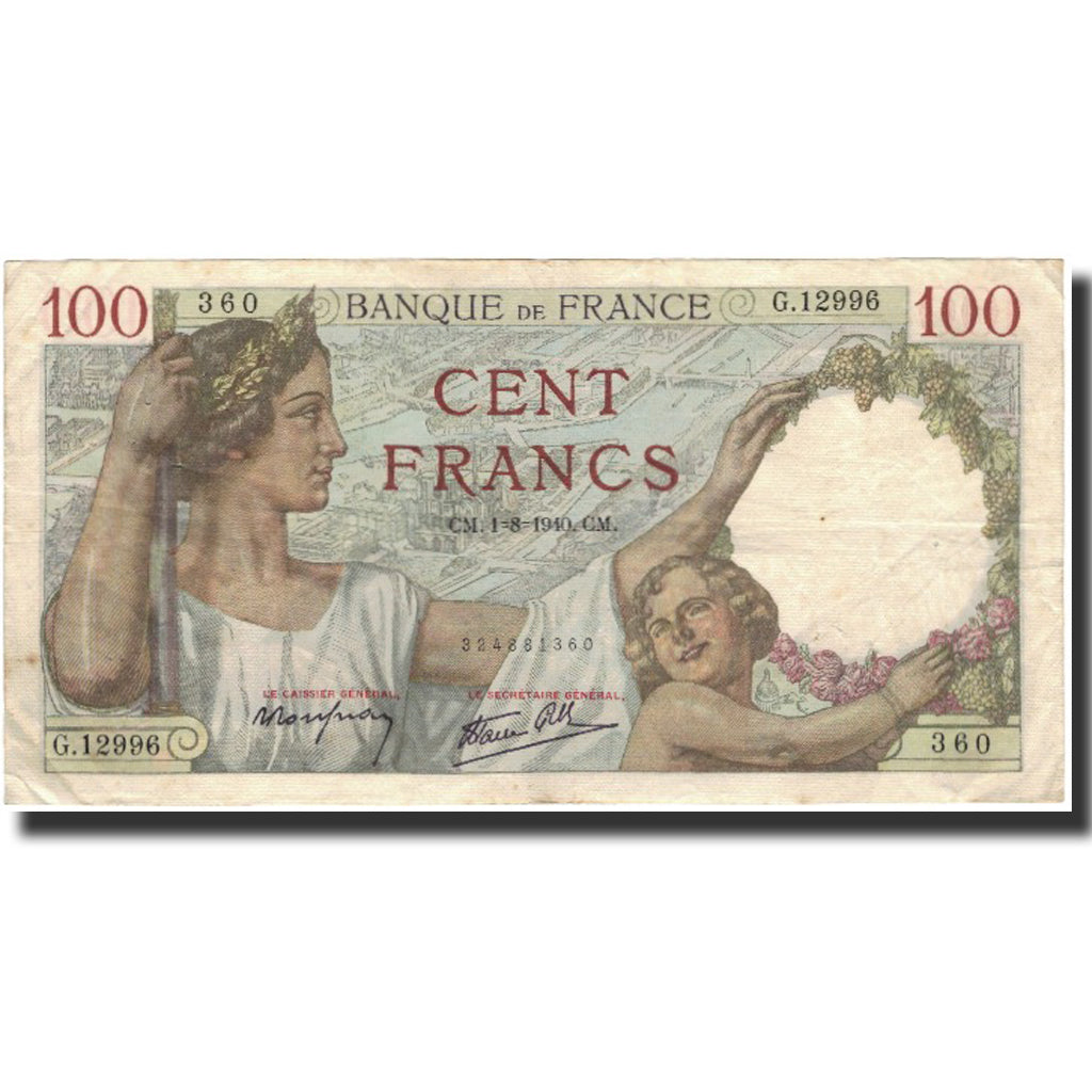 Frankreich, 100 Francs, Sully, 1940-08-01, S+, Fayette:26.34, KM:94