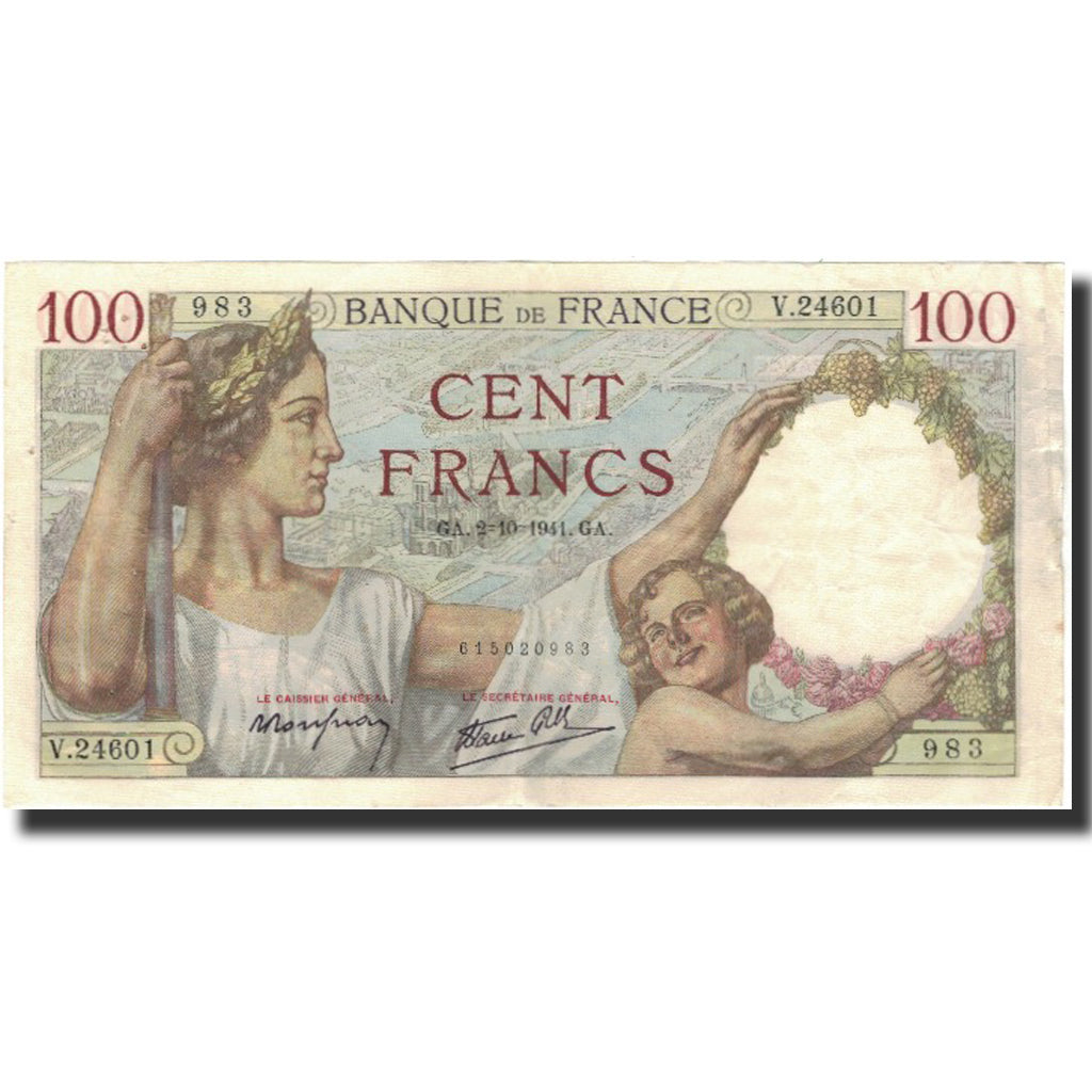 Francja, 100 Francs, Sully, 1941-10-02, EF(40-45), Fayette:26.58, KM:94