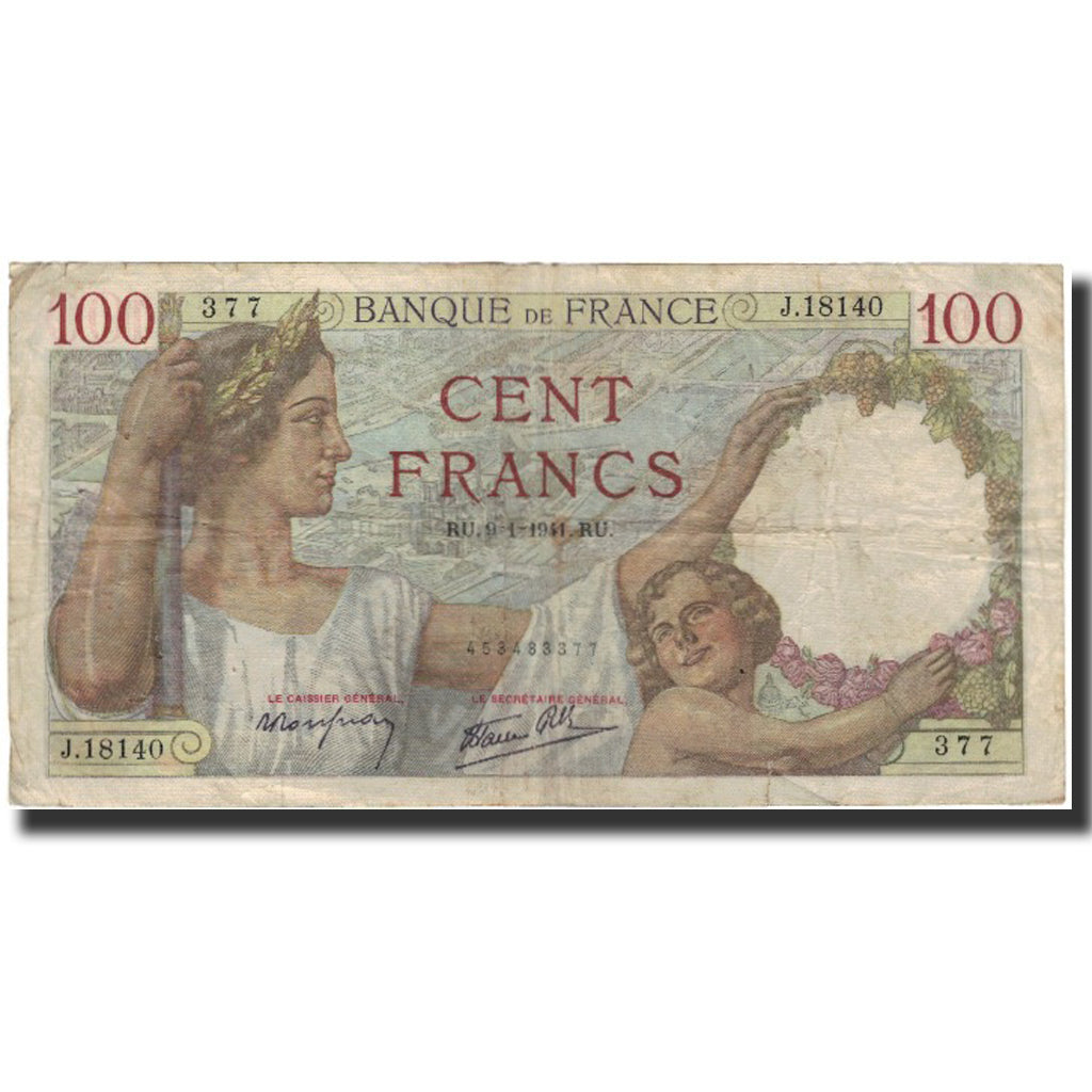 France, 100 Francs, Sully, 1941-01-09, F(12-15), Fayette:26.44, KM:94