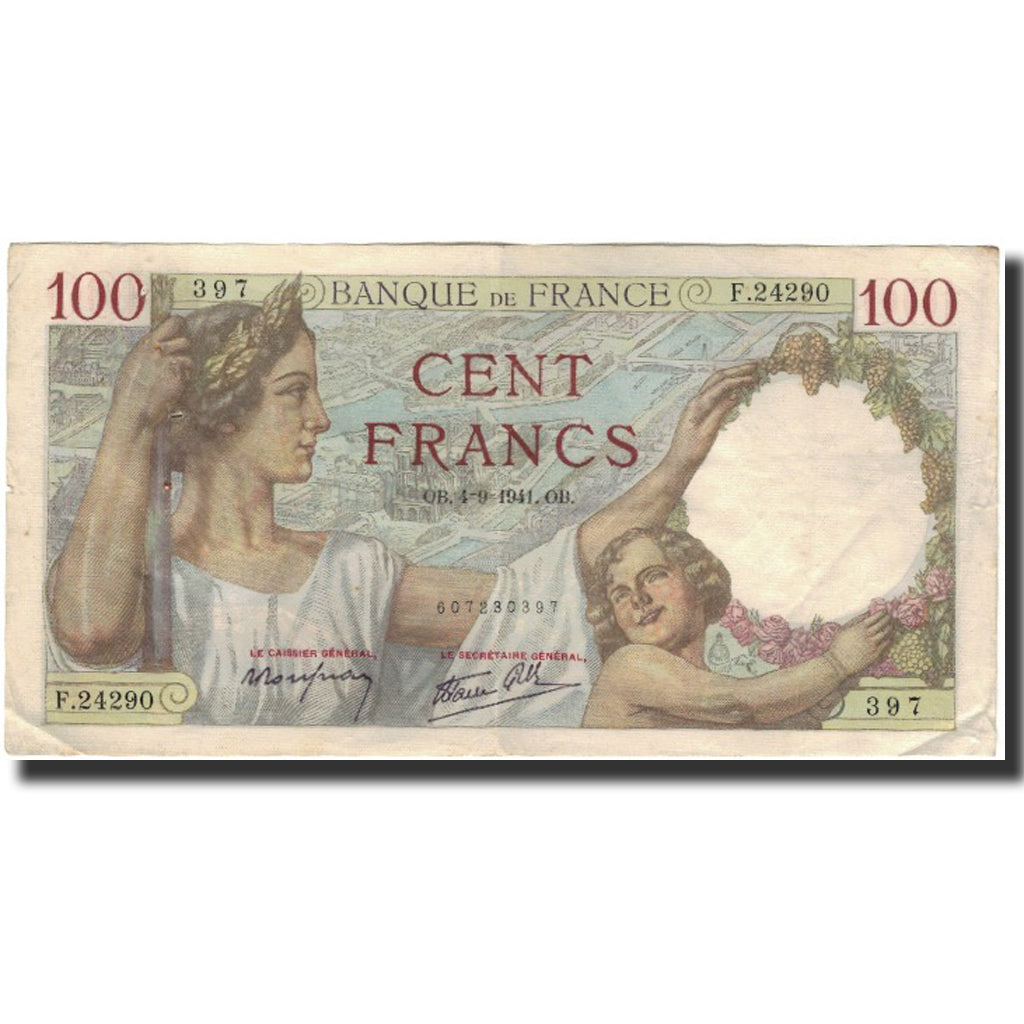 France, 100 Francs, Sully, 1941-09-04, VF(30-35), Fayette:26.57, KM:94