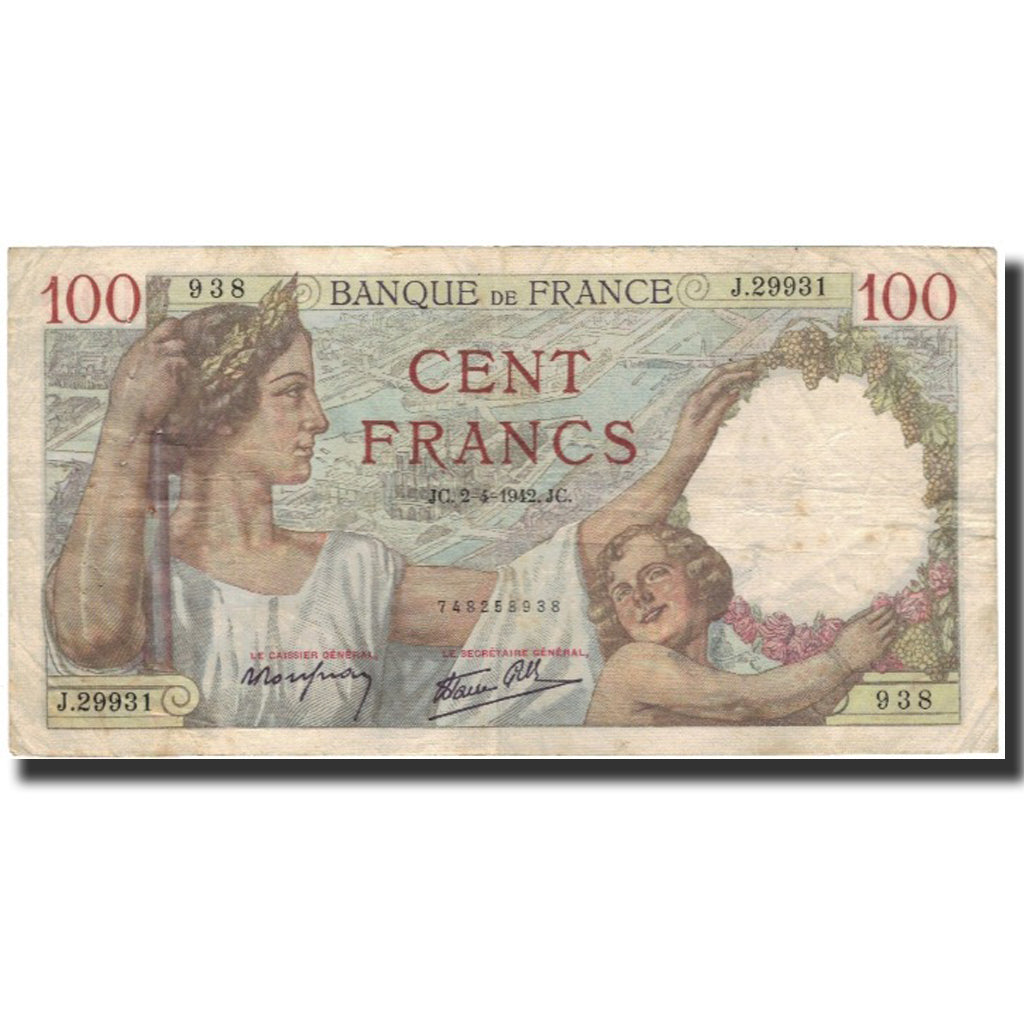 Frankrijk, 100 Francs, Sully, 1942-04-02, TB, Fayette:26.69, KM:94