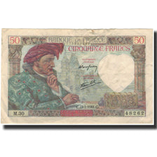 France, 50 Francs, Jacques Coeur, 1941-01-23, AU(50-53), Fayette:19.5, KM:93