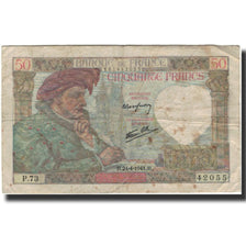 France, 50 Francs, Jacques Coeur, 1941-04-24, B+, Fayette:19.9, KM:93
