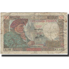 França, 50 Francs, Jacques Coeur, 1942-01-08, VG(8-10), Fayette:19.18, KM:93