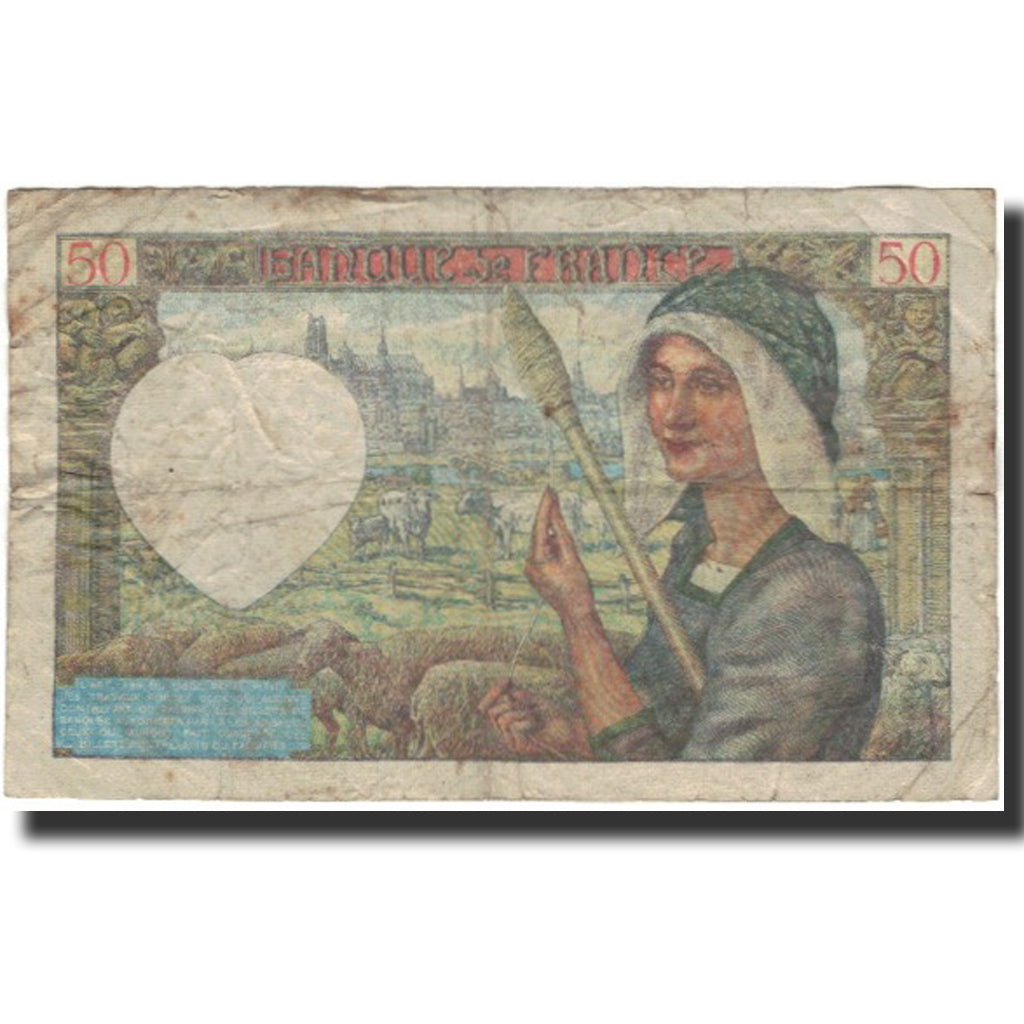 França, 50 Francs, Jacques Coeur, 1942-01-08, VG(8-10), Fayette:19.18, KM:93