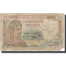 Francia, 50 Francs, Cérès, 1939-08-10, B, Fayette:18.29, KM:85b