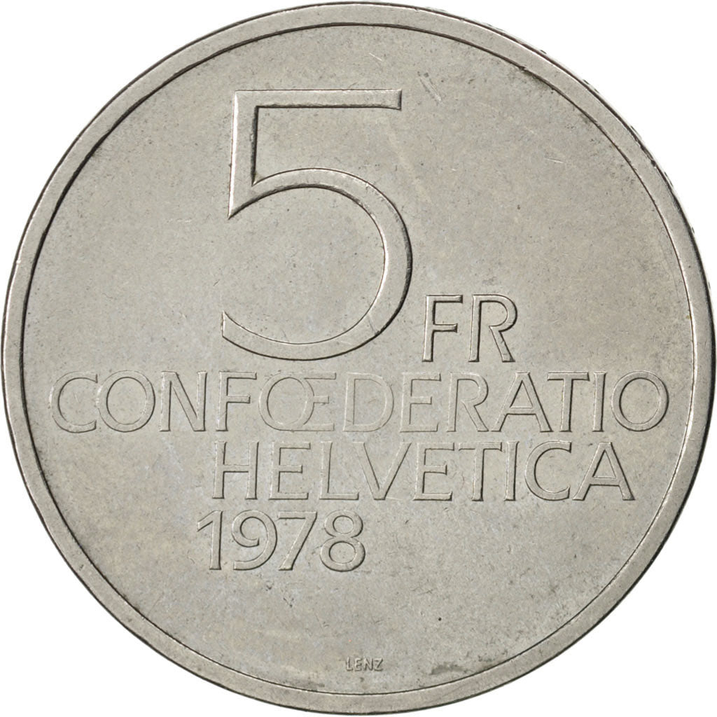 Svizzera, 5 Francs, 1978, BB+, Rame-nichel, KM:56