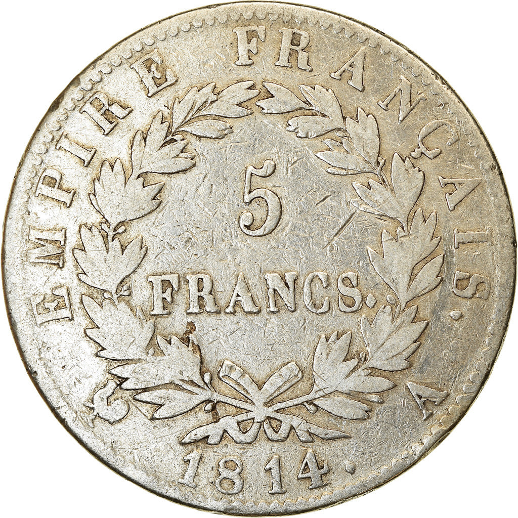 Coin, France, Napoléon I, 5 Francs, 1814, Paris, VF(20-25), Silver, KM:694.1