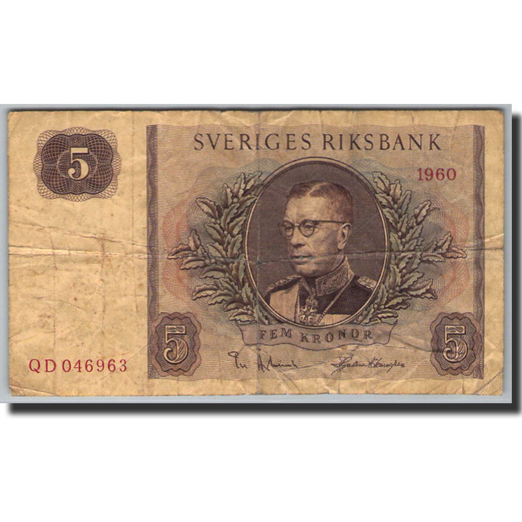 Sweden, 5 Kronor, 1954-1961, 1960, KM:42e, VF(20-25)