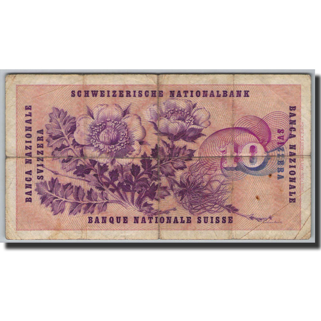 Banknote, Switzerland, 10 Franken, 1955-77, 1955-10-22, KM:45b, VF(20-25)
