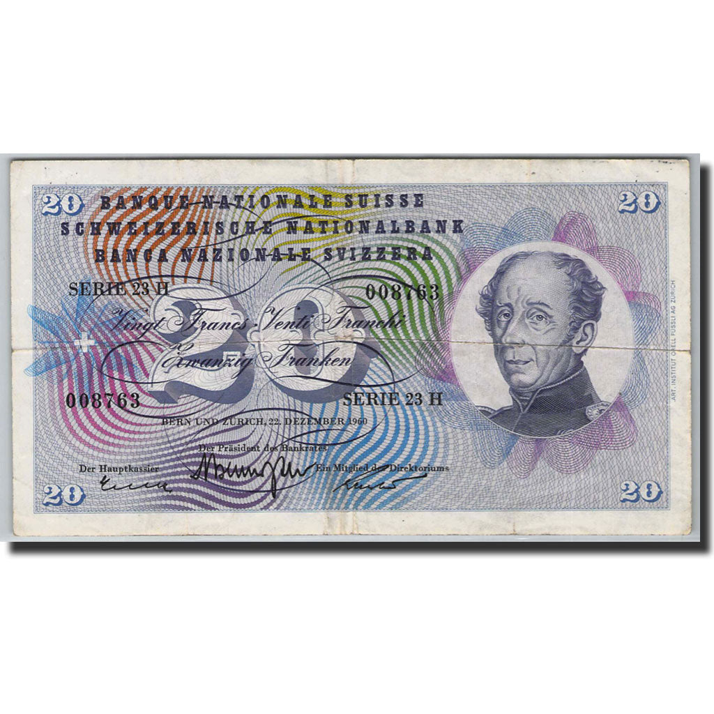 Geldschein, Schweiz, 20 Franken, 1954-1976, 1960-12-22, KM:46h, S+