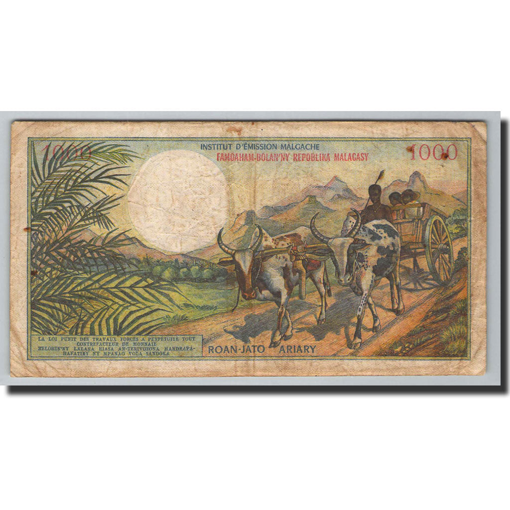Madagascar, 1000 Francs = 200 Ariary, 1966, 1966, KM:59a, VF(20-25)