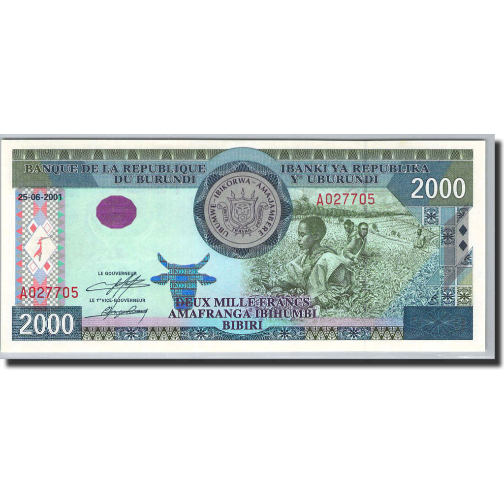 Banknote, Burundi, 2000 Francs, 2001, 2001-06-25, KM:41a, UNC(65-70)