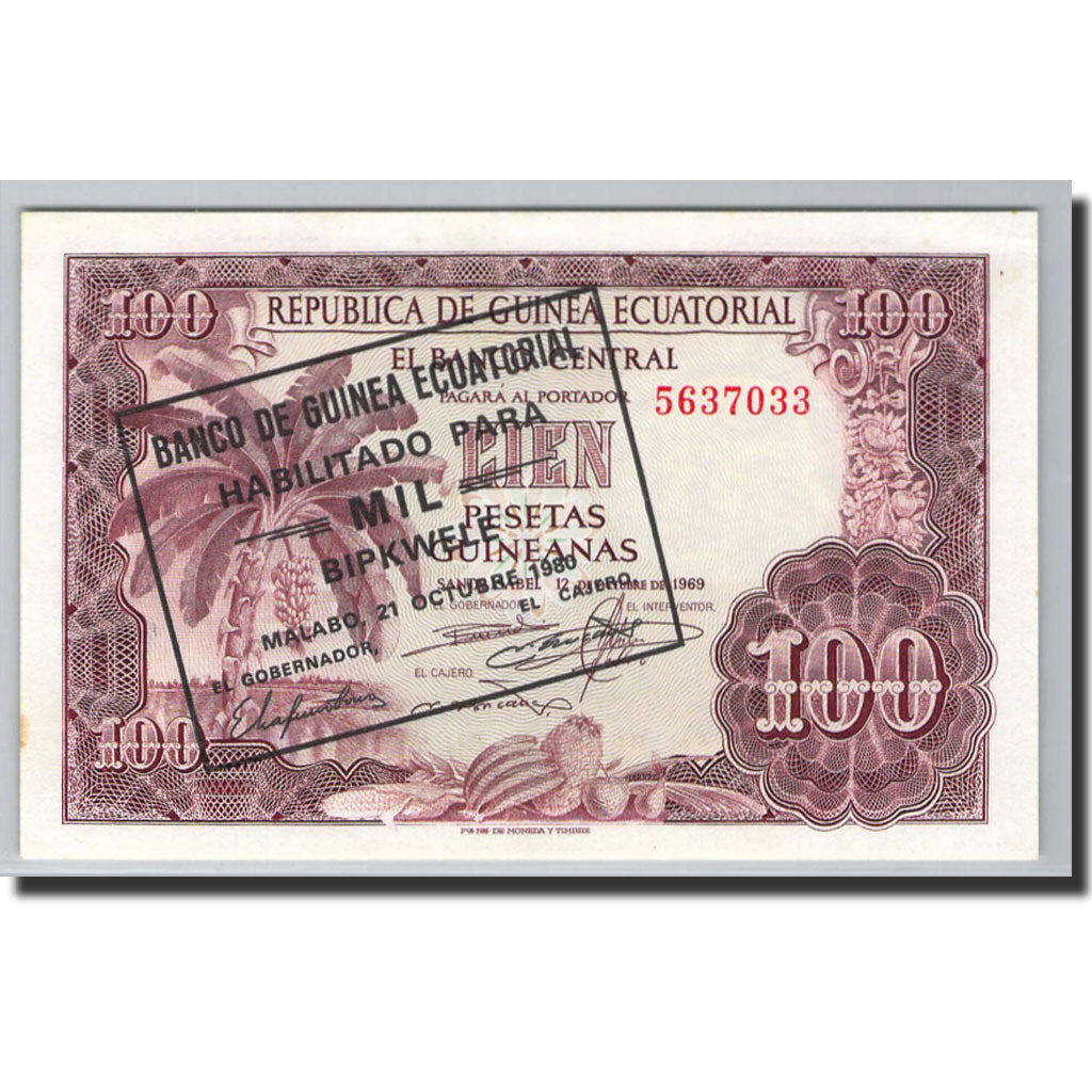 Billet, Equatorial Guinea, 1000 Bipkwele on 100 Pesetas, 1980, 1980-10-21