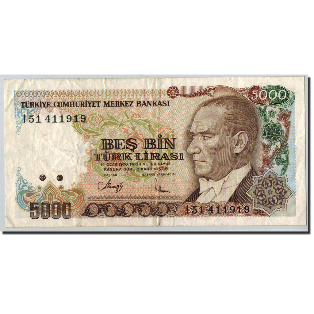 Biljet, Turkije, 5000 Lira, 1970, UNdated (1970), KM:198, TTB