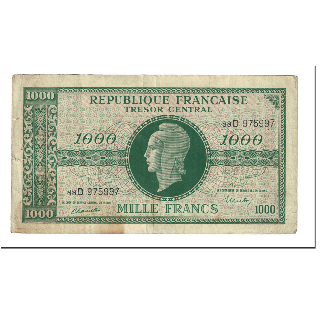 Billet, France, 1000 Francs, 1943-1945 Marianne, 1945, Undated (1945), TB+