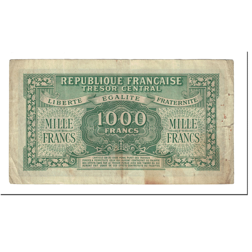 Billet, France, 1000 Francs, 1943-1945 Marianne, 1945, Undated (1945), TB+