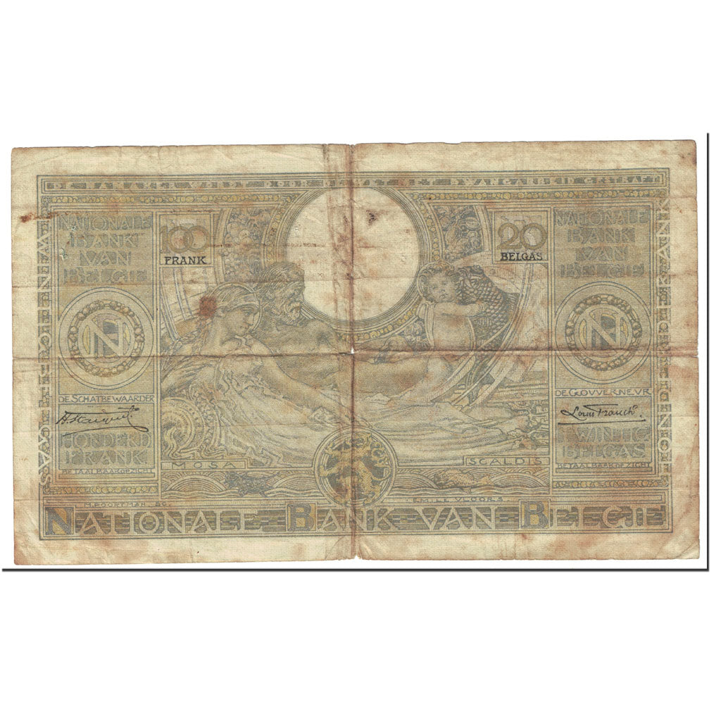 Belgio, 100 Francs-20 Belgas, 1934, KM:107, 1934-08-08, D