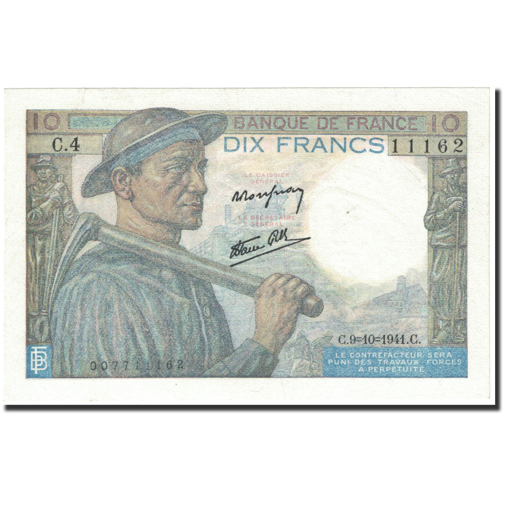 Banknote, France, 10 Francs, 1941, 1941-10-09, AU(55-58), Fayette:8.2, KM:99b