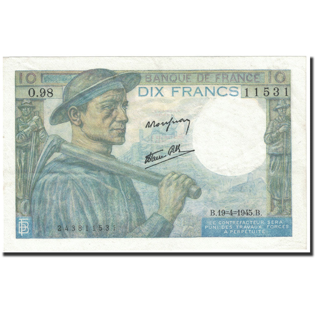 France, 10 Francs, 1945, KM:99b, 1945-04-19, UNC(64), Fayette:8.13