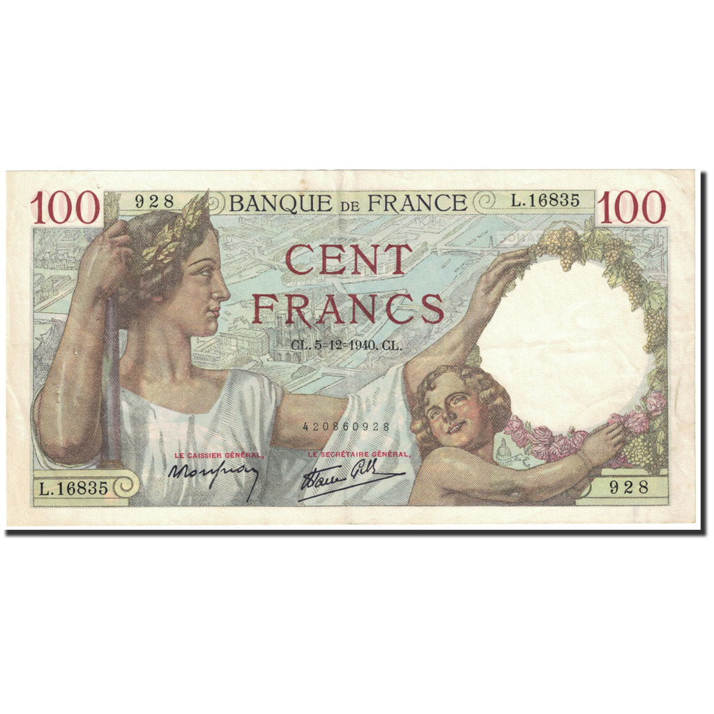 Banknote, France, 100 Francs, 1940, 1940-12-05, AU(50-53), Fayette:26.42, KM:94