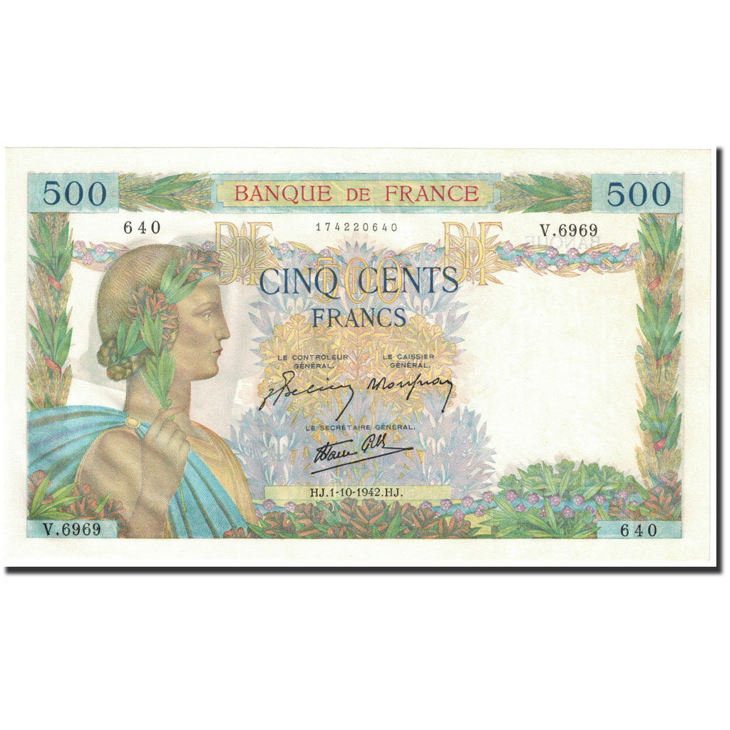 France, 500 Francs, 1942, KM:95b, 1942-10-01, UNC(65-70)