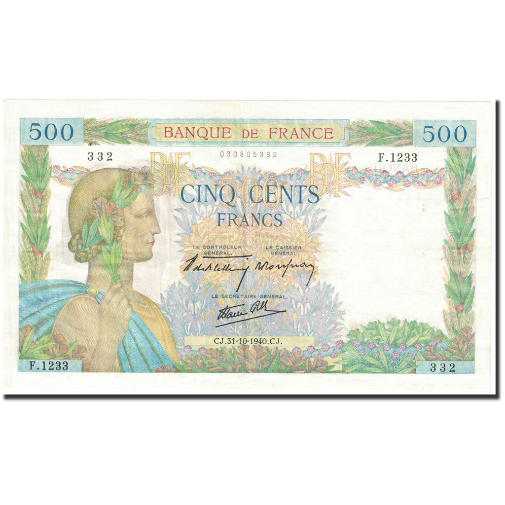 Billete, Francia, 500 Francs, 1940, 1940-10-31, EBC, Fayette:32.8, KM:95a