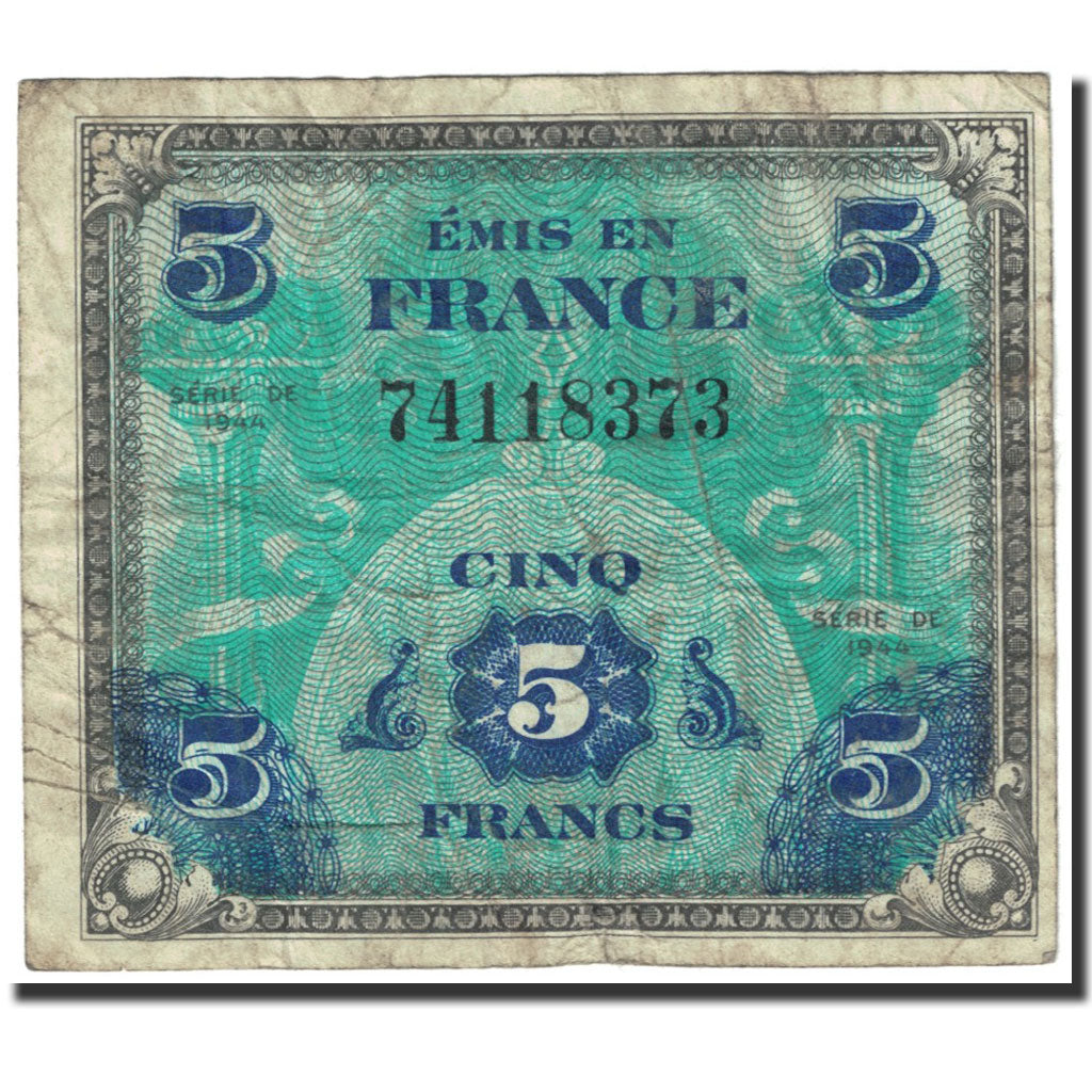 Billete, Francia, 5 Francs, 1944 Flag/France, 1944, Undated (1944), BC+