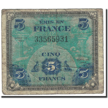 Banknote, France, 5 Francs, 1944 Flag/France, 1944, Undated (1944), VF(20-25)