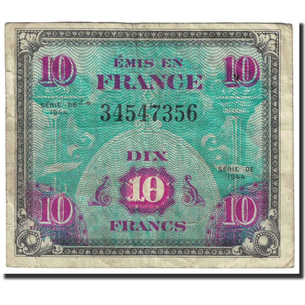 Banknote, France, 10 Francs, 1944 Flag/France, 1944, Undated (1944), VF(30-35)