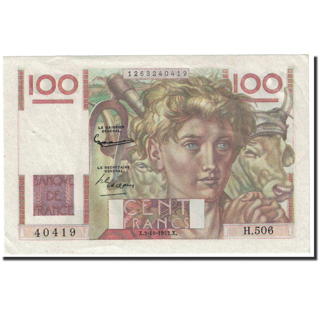 Francia, 100 Francs, 100 F 1945-1954 ''Jeune Paysan'', 1952, KM:128d