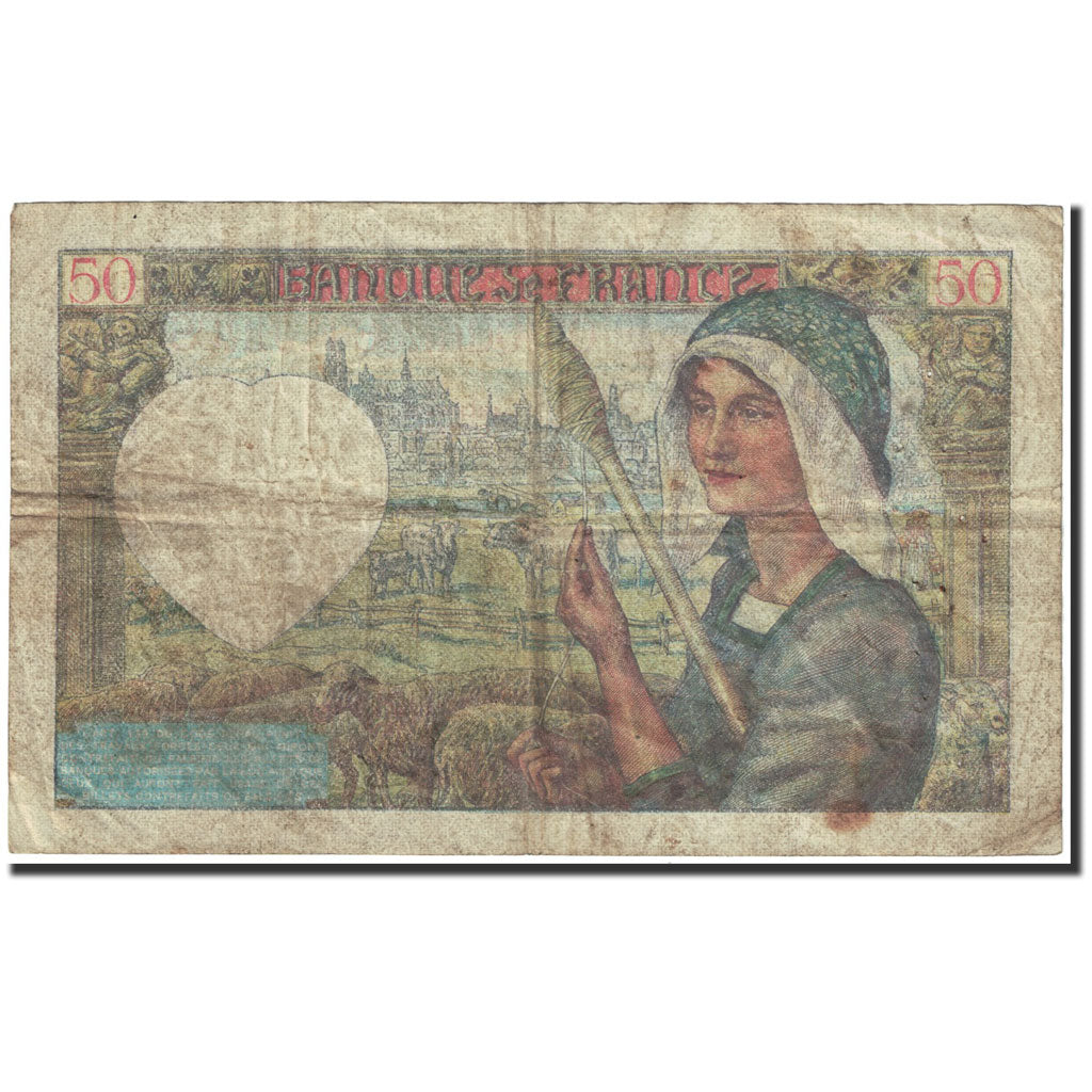 Geldschein, Frankreich, 50 Francs, 50 F 1940-1942 ''Jacques Coeur'', 1942