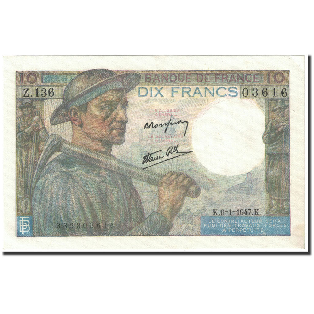 Banknote, France, 10 Francs, 10 F 1941-1949 ''Mineur'', 1947, 1947-01-09