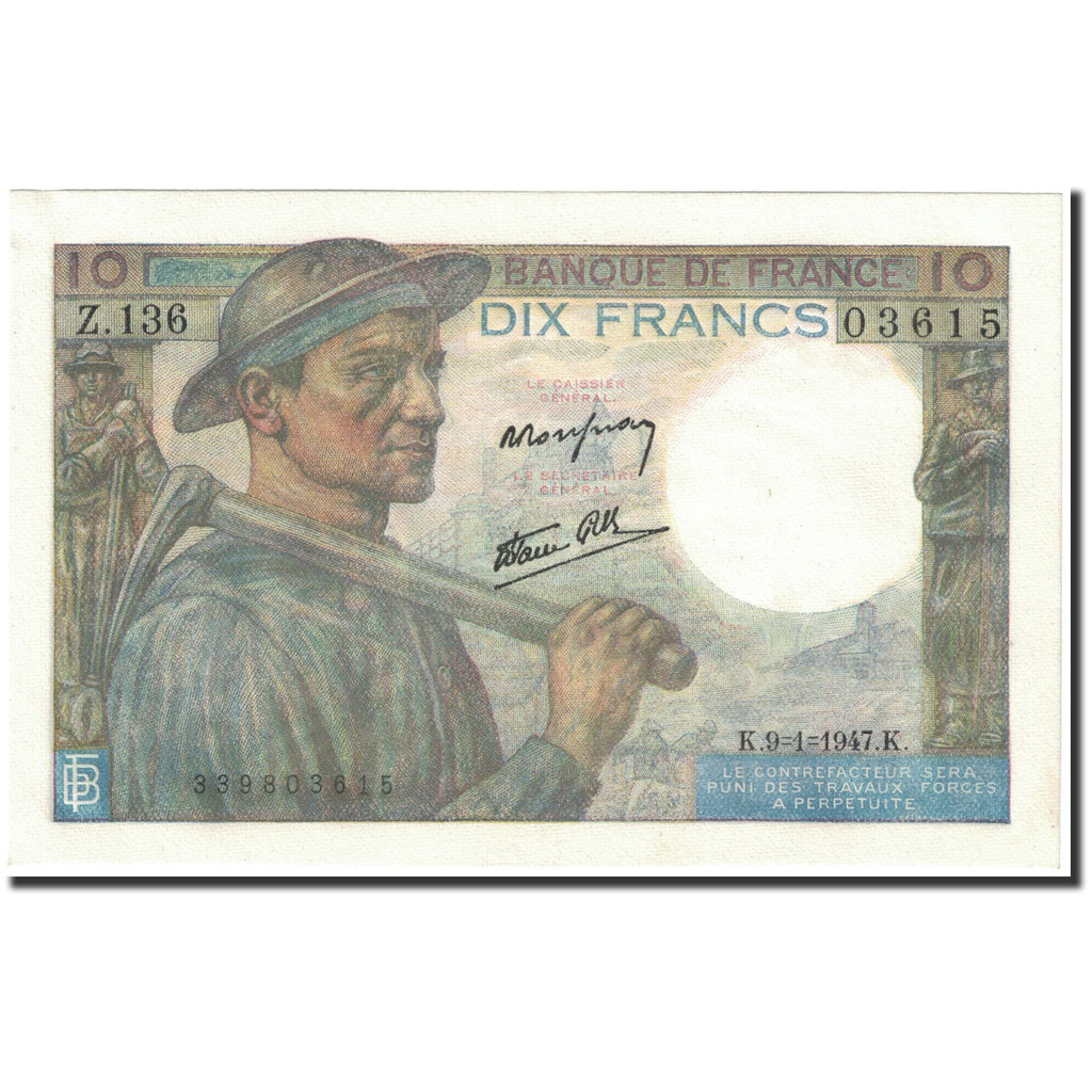 France, 10 Francs, 10 F 1941-1949 ''Mineur'', 1947, 1947-01-09, KM:99e