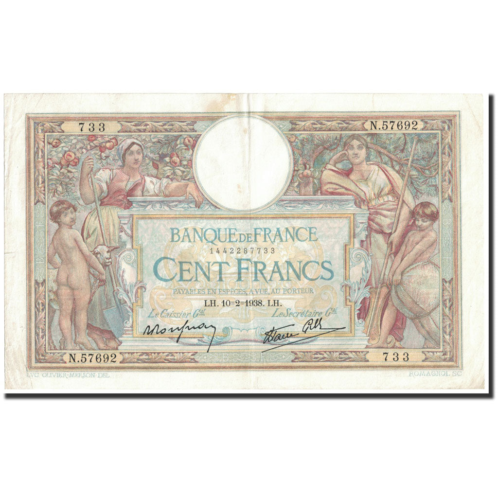 Frankreich, 100 Francs, 100 F 1908-1939 ''Luc Olivier Merson'', 1938