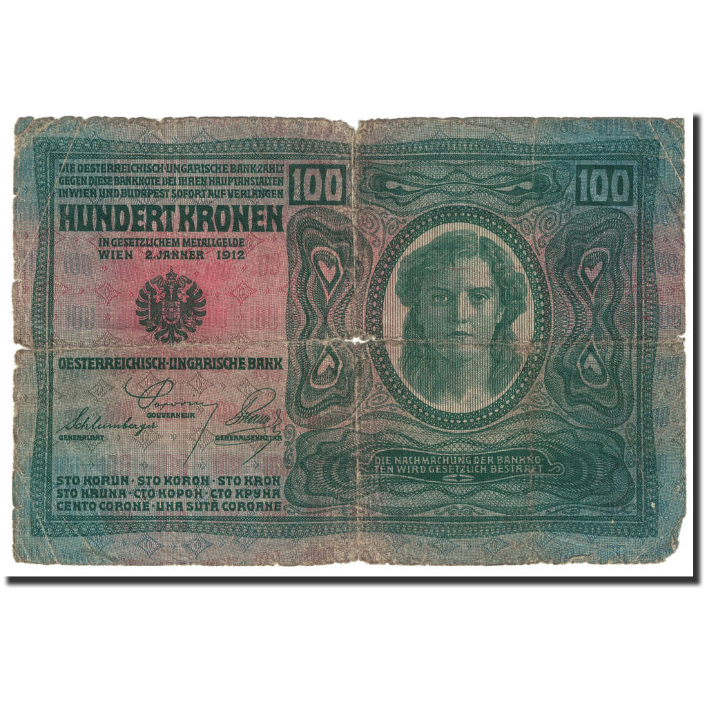 Banknote, Austria, 100 Kronen, 1912, Old date 1902-01-02, KM:56, AG(1-3)