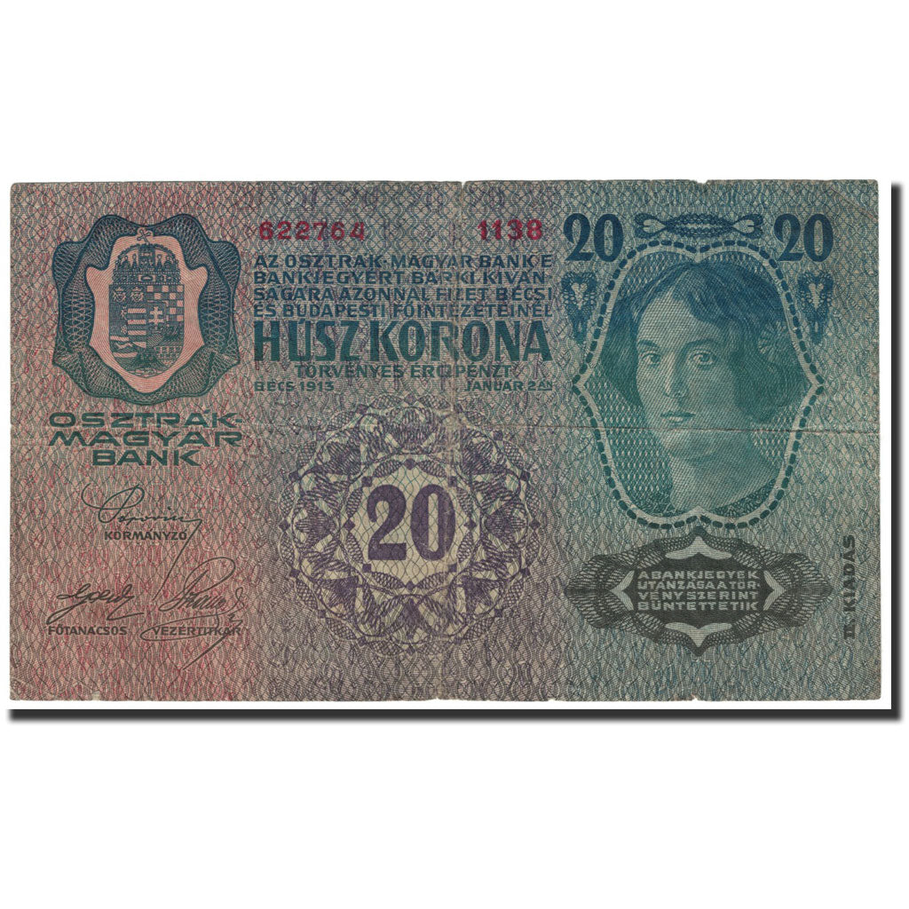 Banknote, Austria, 20 Kronen, 1919, Old date 1913-01-02, KM:53a, EF(40-45)